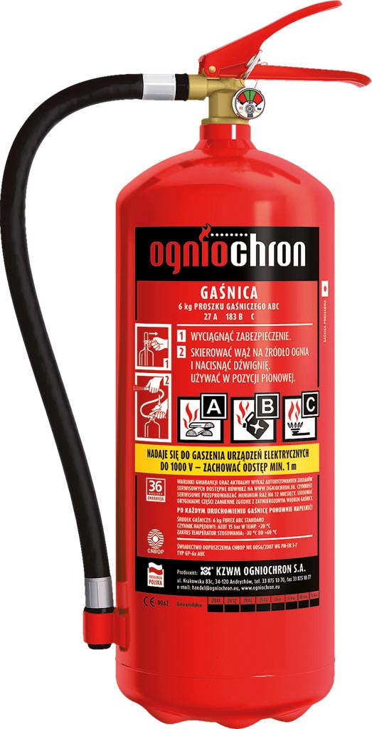 Gaśnica proszkowa 6 kg OGNIOCHRON - OGP-6XABC-E OGP-6XABC-E