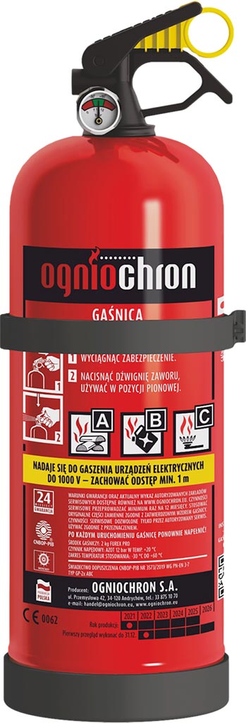 Gaśnica proszkowa 2 kg OGNIOCHRON - OGP-2XABC-PM OGP-2XABC-PM