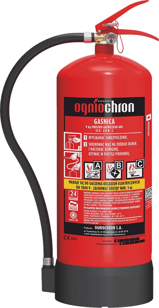 Gaśnica proszkowa 9 kg OGNIOCHRON - OGP-9XABC-E OGP-9XABC-E